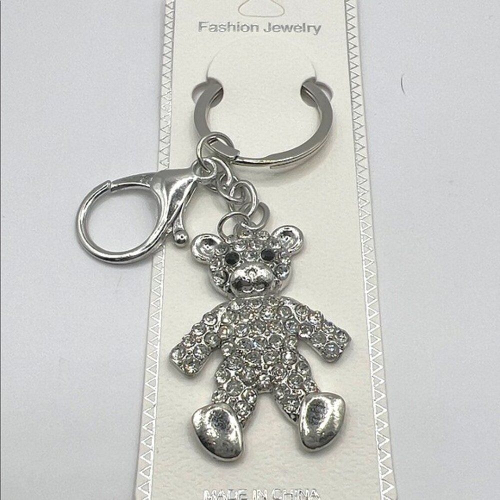 Silver Teddy Bear Purse Charm Keychain